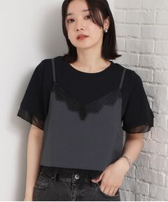 THE SHOP TK / ザ ショップ ティーケー キャミソール・チューブトップ | 麻調レース切り替えキャミ