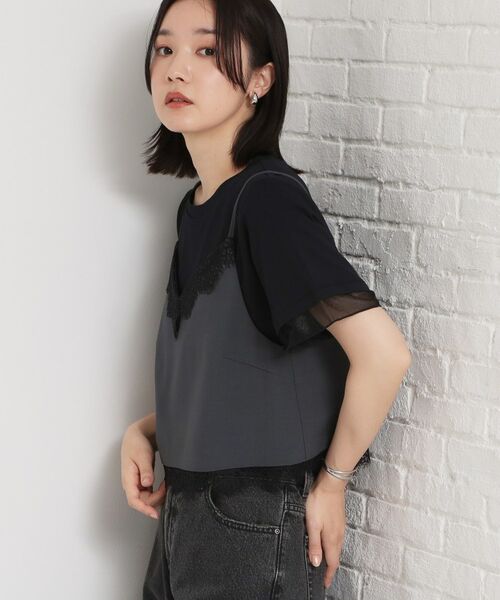 THE SHOP TK / ザ ショップ ティーケー キャミソール・チューブトップ | 麻調レース切り替えキャミ | 詳細1