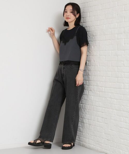 THE SHOP TK / ザ ショップ ティーケー キャミソール・チューブトップ | 麻調レース切り替えキャミ | 詳細3