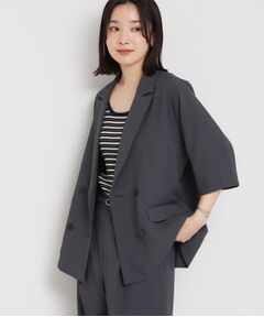 THE SHOP TK / ザ ショップ ティーケー テーラードジャケット | 麻調合繊Wブレスト6分袖ジャケット（セットアップ対応）