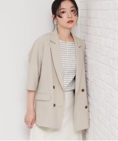 THE SHOP TK / ザ ショップ ティーケー テーラードジャケット | 麻調合繊Wブレスト6分袖ジャケット（セットアップ対応）