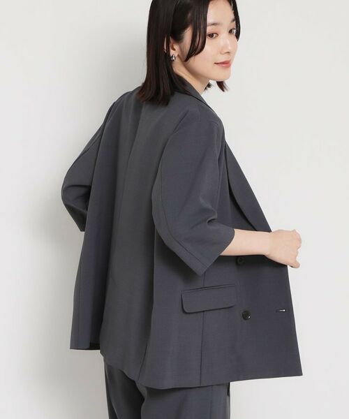 THE SHOP TK / ザ ショップ ティーケー テーラードジャケット | 麻調合繊Wブレスト6分袖ジャケット（セットアップ対応） | 詳細2