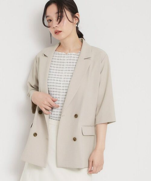 THE SHOP TK / ザ ショップ ティーケー テーラードジャケット | 麻調合繊Wブレスト6分袖ジャケット（セットアップ対応） | 詳細5