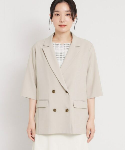 THE SHOP TK / ザ ショップ ティーケー テーラードジャケット | 麻調合繊Wブレスト6分袖ジャケット（セットアップ対応） | 詳細9
