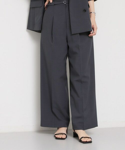 THE SHOP TK / ザ ショップ ティーケー パンツ | 麻調共ベルト付ワイドパンツ（チャコールグレー(014)）