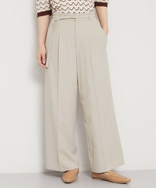 THE SHOP TK / ザ ショップ ティーケー パンツ | 麻調共ベルト付ワイドパンツ（グレージュ(050)）