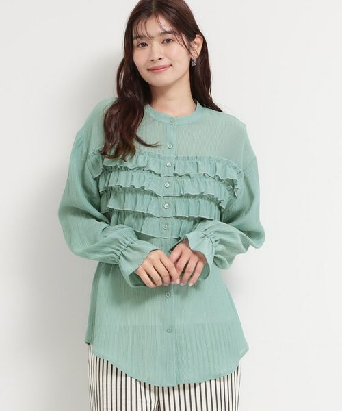 THE SHOP TK / ザ ショップ ティーケー シャツ・ブラウス | ティアードフリル楊柳シャツ（グリーン(022)）