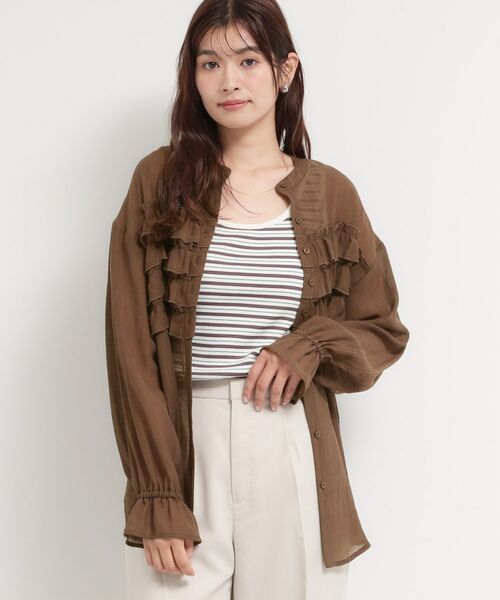 THE SHOP TK / ザ ショップ ティーケー シャツ・ブラウス | ティアードフリル楊柳シャツ（ブラウン(043)）