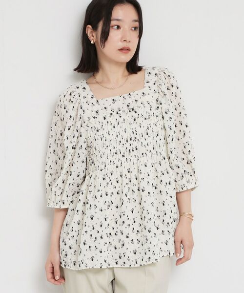 THE SHOP TK / ザ ショップ ティーケー シャツ・ブラウス | 花柄楊柳シャーリングブラウス（アイボリー(104)）