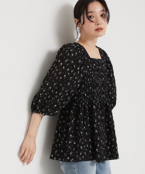 THE SHOP TK / ザ ショップ ティーケー シャツ・ブラウス | 花柄楊柳シャーリングブラウス（ブラック(119)）