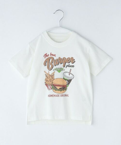 THE SHOP TK / ザ ショップ ティーケー Tシャツ | 天竺アソート アメカジプリント 半袖Tシャツ ロゴ、キャット、ハンバーガー（オフホワイト(003)）