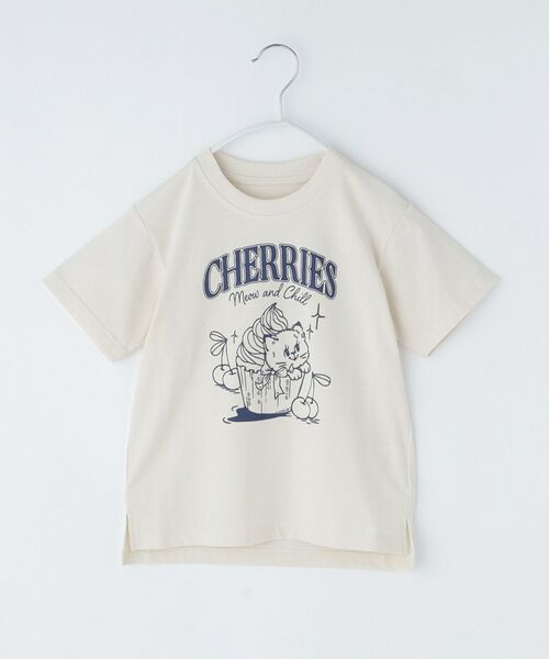 THE SHOP TK / ザ ショップ ティーケー Tシャツ | 天竺アソート アメカジプリント 半袖Tシャツ ロゴ・キャット・ハンバーガー（ライトベージュ(451)）