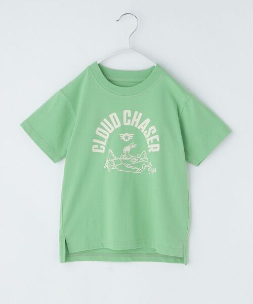 THE SHOP TK / ザ ショップ ティーケー Tシャツ | 天竺アソートプリント半袖Tシャツ 幾何学アート、スパンコール、飛行機（グリーン(022)）