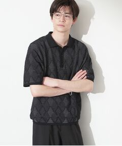 THE SHOP TK / ザ ショップ ティーケー ニット・セーター | 【主張しすぎない配色バランス】アーガイルメッシュポロ半袖Tシャツ 洗濯機OK