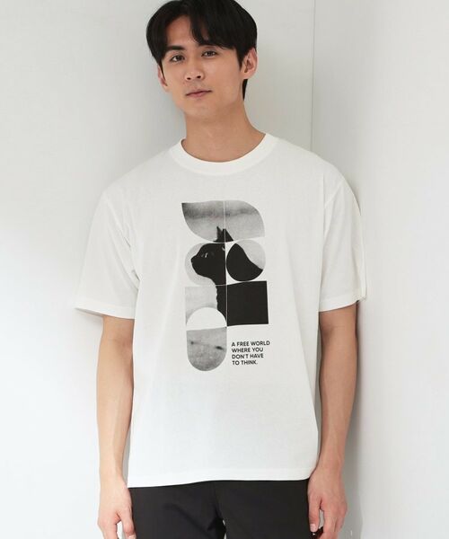 THE SHOP TK / ザ ショップ ティーケー Tシャツ | グラフィックコットン半袖Tシャツ CAT／LANDSCAPE（オフホワイト(003)）