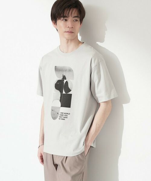 THE SHOP TK / ザ ショップ ティーケー Tシャツ | 【夏コーデの主役に】グラフィックコットン半袖Tシャツ CAT／LANDSCAPE（ライトグレー(011)）