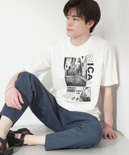 THE SHOP TK / ザ ショップ ティーケー Tシャツ | 【夏コーデの主役に】グラフィックコットン半袖Tシャツ CAT／LANDSCAPE（オフホワイト(603)）