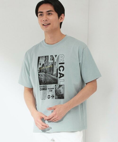 THE SHOP TK / ザ ショップ ティーケー Tシャツ | グラフィックコットン半袖Tシャツ CAT／LANDSCAPE（ミントグリーン(621)）