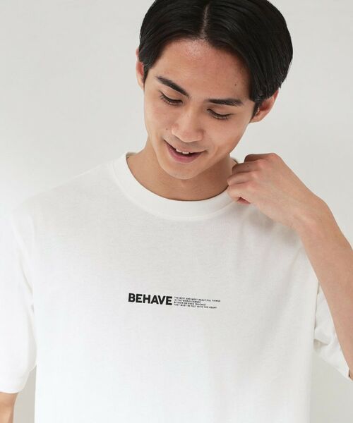 THE SHOP TK / ザ ショップ ティーケー Tシャツ | ロゴ コットン半袖Tシャツ（オフホワイト(003)）