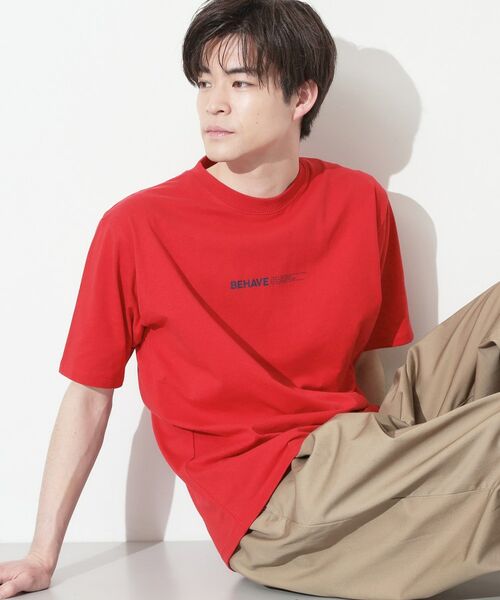 THE SHOP TK / ザ ショップ ティーケー Tシャツ | 【なめらかでソフトな肌触り】ロゴ コットン半袖Tシャツ 洗濯機OK（レッド(062)）