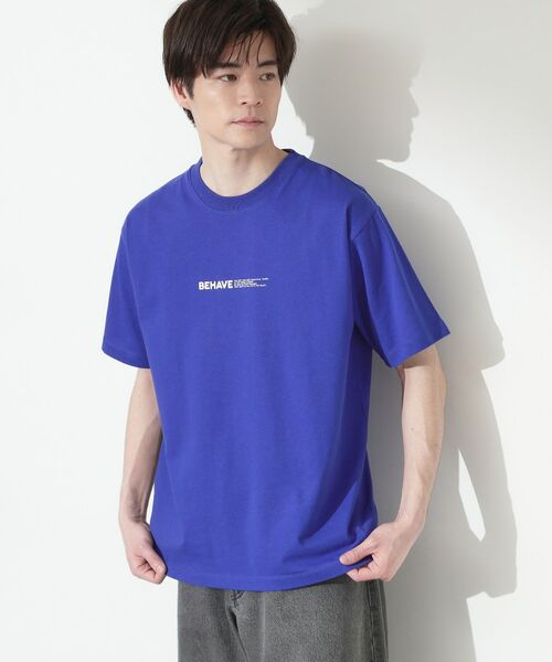 THE SHOP TK / ザ ショップ ティーケー Tシャツ | 【なめらかでソフトな肌触り】ロゴ コットン半袖Tシャツ 洗濯機OK（ブルー(093)）