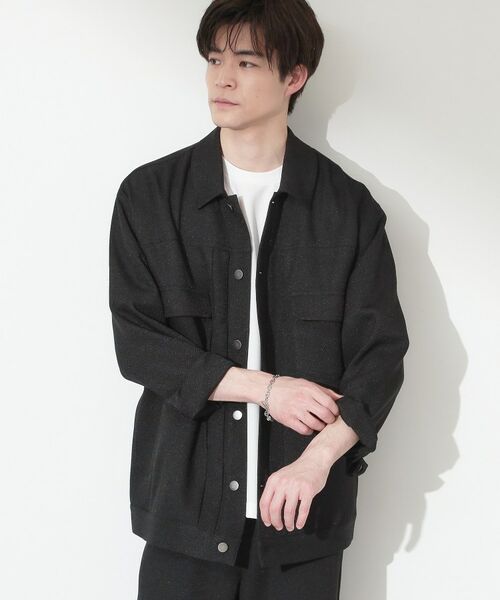 THE SHOP TK / ザ ショップ ティーケー レザーブルゾン・ジャケット | パナマメッシュ シャツブルゾン 洗濯機OK／セットアップ可（ブラック(019)）