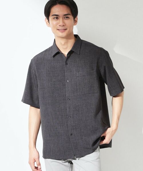THE SHOP TK / ザ ショップ ティーケー シャツ・ブラウス | 【LINO FINE】 リネンライク半袖シャツ UVカット／イージーケア／吸水速乾／洗濯機OK／セットアップ可（チャコールグレー(014)）