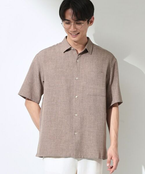 THE SHOP TK / ザ ショップ ティーケー シャツ・ブラウス | 【LINO FINE】 リネンライク半袖シャツ UVカット／イージーケア／吸水速乾／洗濯機OK／セットアップ可（キャメルブラウン(041)）