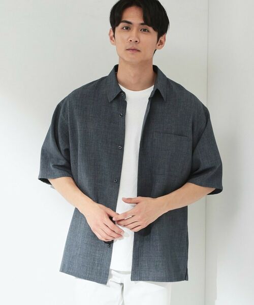 THE SHOP TK / ザ ショップ ティーケー シャツ・ブラウス | 【LINO FINE】 リネンライク半袖シャツ UVカット／イージーケア／吸水速乾／洗濯機OK／セットアップ可（ブルー(093)）