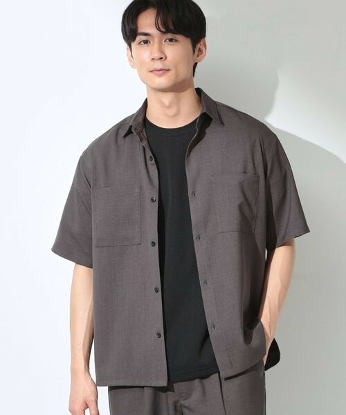 THE SHOP TK / ザ ショップ ティーケー シャツ・ブラウス | LITE TEX ダブルフラップ半袖シャツ セットアップ可（チャコールグレー(013)）