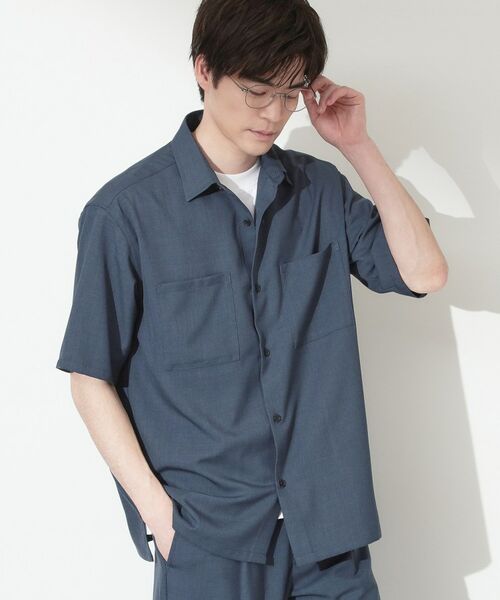 THE SHOP TK / ザ ショップ ティーケー シャツ・ブラウス | LITE TEX ダブルフラップ半袖シャツ セットアップ可（ブルー(093)）
