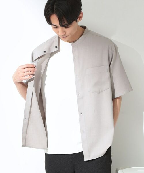 THE SHOP TK / ザ ショップ ティーケー シャツ・ブラウス | LITE TEX バンドカラー半袖シャツ セットアップ可 | 詳細1