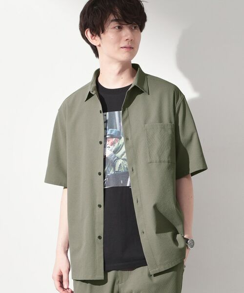 THE SHOP TK / ザ ショップ ティーケー シャツ・ブラウス | マイクロ シアサッカー 半袖シャツ 洗濯機OK／セットアップ可（チャコールグレー(014)）