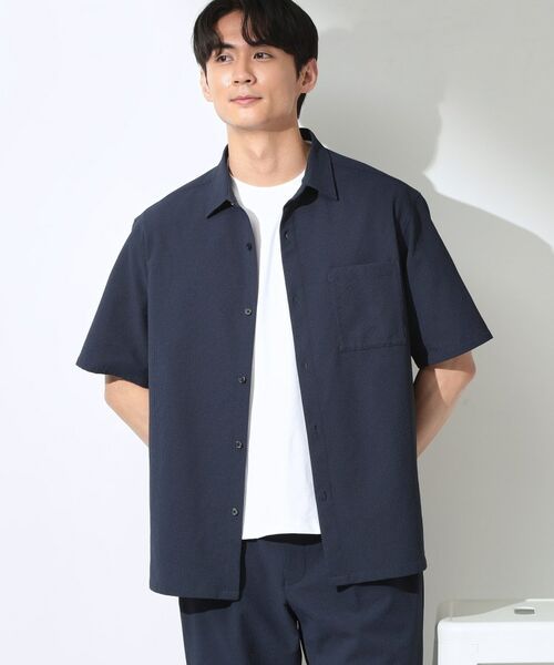THE SHOP TK / ザ ショップ ティーケー シャツ・ブラウス | マイクロ シアサッカー 半袖シャツ 洗濯機OK／セットアップ可（ネイビー(094)）