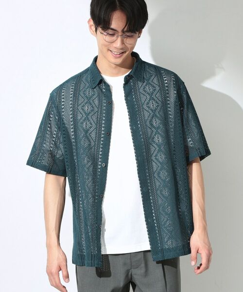 THE SHOP TK / ザ ショップ ティーケー シャツ・ブラウス | クラフトレース 半袖シャツ＋半袖Tシャツ セットアイテム（グリーン(424)）