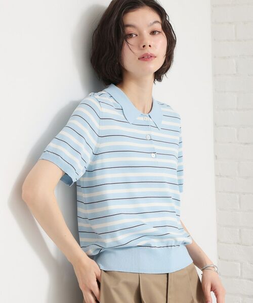 THE SHOP TK / ザ ショップ ティーケー ニット・セーター | 【多機能】レーヨンナイロンボーダーポロニット（ブルー(391)）