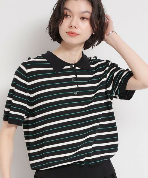 THE SHOP TK / ザ ショップ ティーケー ニット・セーター | 【多機能】レーヨンナイロンボーダーポロニット（ブラック(319)）