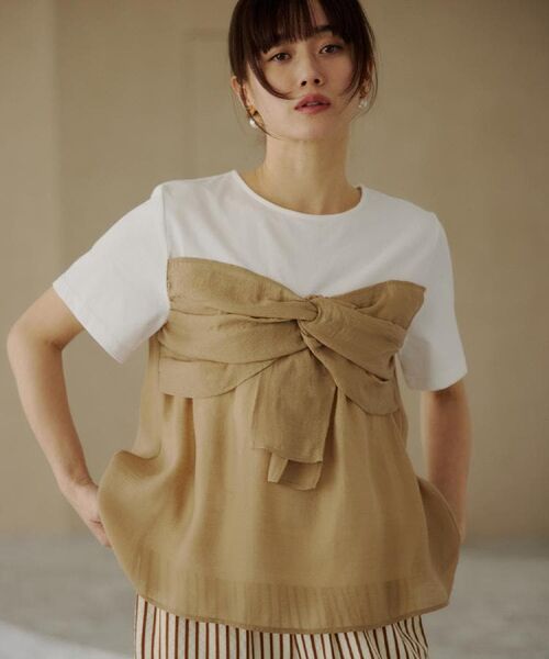 THE SHOP TK / ザ ショップ ティーケー Tシャツ | 【ひんやり／吸水速乾／UV】ビスチェ風切り替えTシャツ（アイボリー(004)）