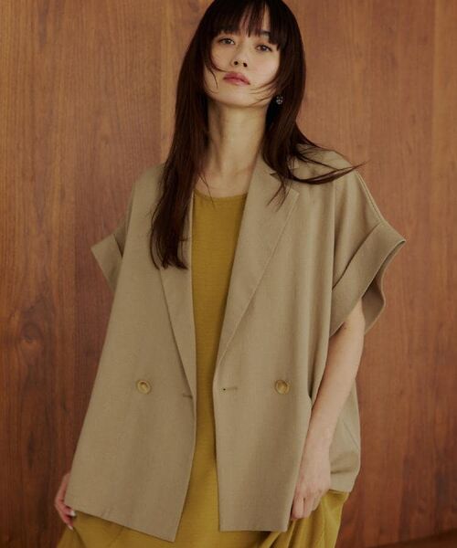 THE SHOP TK / ザ ショップ ティーケー テーラードジャケット | 【夏の通勤スタイルに】涼やかな着心地 麻調ダブルブレストジャケット(ベージュ(052))