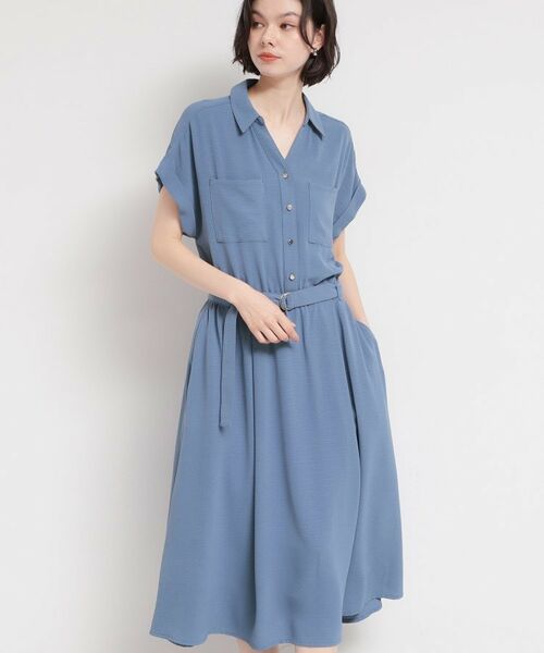 THE SHOP TK / ザ ショップ ティーケー ロング・マキシ丈ワンピース | 【多機能】Wポケットスキッパーワンピース（ブルー(092)）