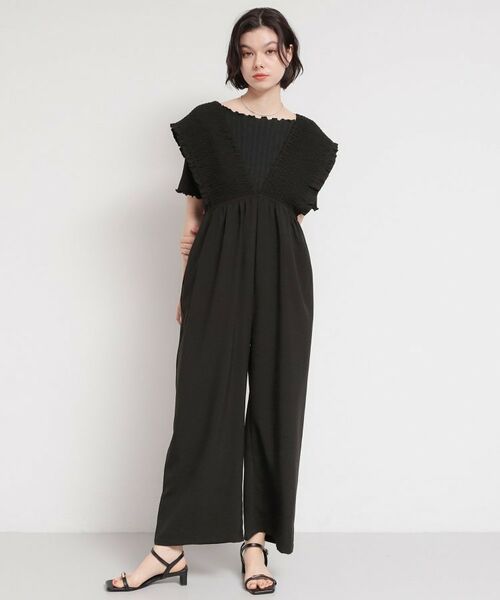 THE SHOP TK / ザ ショップ ティーケー サロペット・オールインワン | シャーリングサロペット（ブラック(019)）