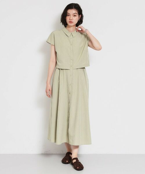 THE SHOP TK / ザ ショップ ティーケー ロング・マキシ丈ワンピース | サッカードッキング風ワンピース | 詳細1