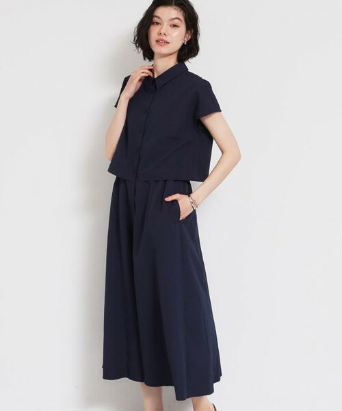 THE SHOP TK / ザ ショップ ティーケー ロング・マキシ丈ワンピース | サッカードッキング風ワンピース（ネイビー(094)）