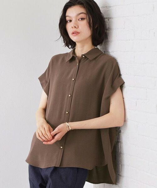 THE SHOP TK / ザ ショップ ティーケー シャツ・ブラウス | ポーラ衿付きフレンチ袖シャツ（ブラウン(043)）