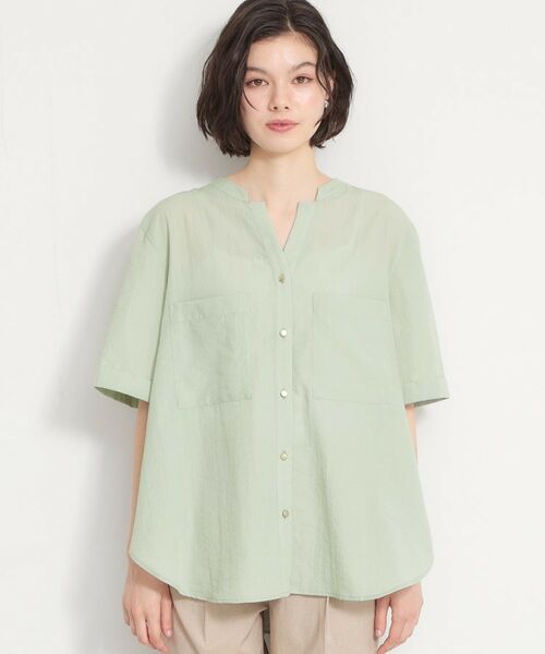 THE SHOP TK / ザ ショップ ティーケー シャツ・ブラウス | 【M-XL/二の腕カバー】ダブルポケット金ボタン 5分袖シャツ | 詳細27