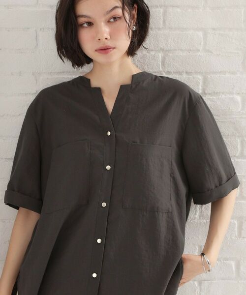THE SHOP TK / ザ ショップ ティーケー シャツ・ブラウス | Wポケット金ボタンシャツ5分袖（スミクロ(018)）