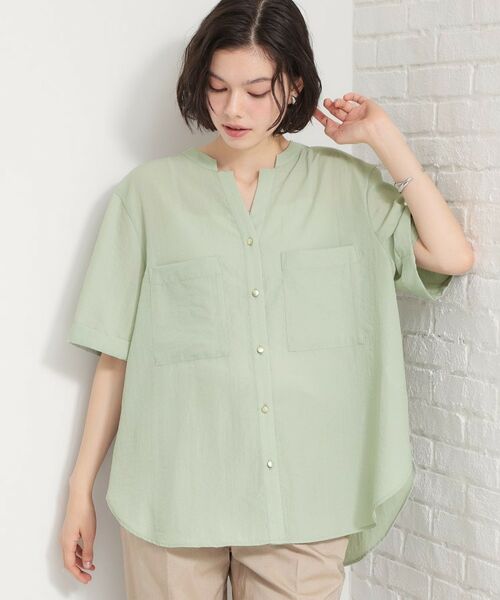 THE SHOP TK / ザ ショップ ティーケー シャツ・ブラウス | Wポケット金ボタンシャツ5分袖（ミントグリーン(021)）