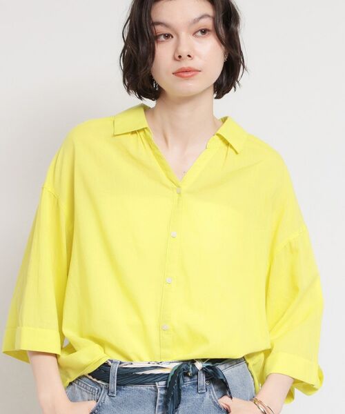 THE SHOP TK / ザ ショップ ティーケー シャツ・ブラウス | バイオウォッシュバックギャザーシャツ（イエロー(031)）