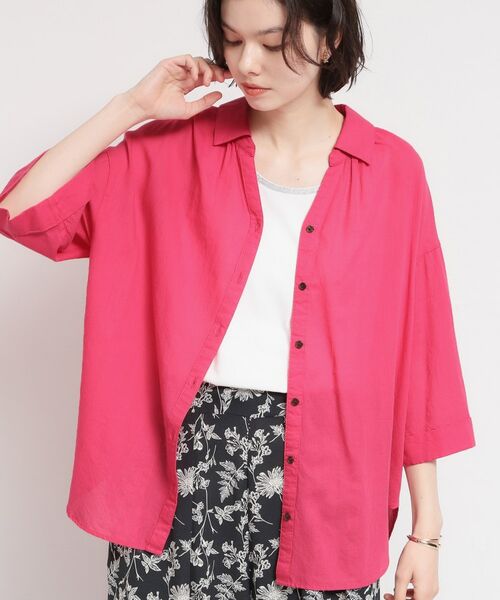 THE SHOP TK / ザ ショップ ティーケー シャツ・ブラウス | バイオウォッシュバックギャザーシャツ（ピンク(074)）