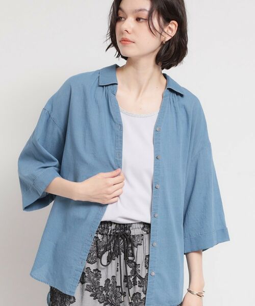 THE SHOP TK / ザ ショップ ティーケー シャツ・ブラウス | バイオウォッシュバックギャザーシャツ（ブルー(092)）